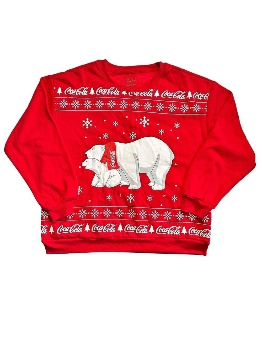 Coca‎ Cola Polar Bear Snowflakes Pullover Sweatshirt with Flashing Lights XL